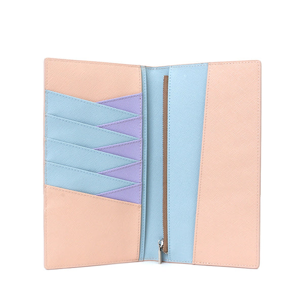 Long wallet for women, color blocking Korean version, multi slot zipper wallet, cross pattern PU custom two fold RFID wallet