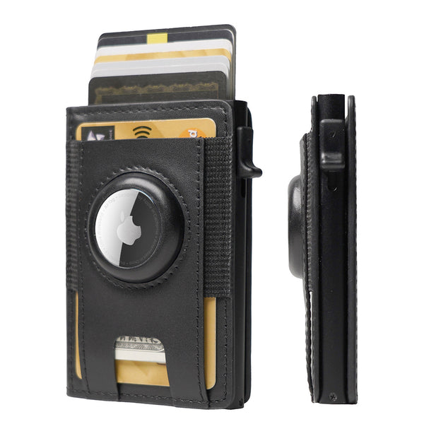 Customized AIRTAG wallet with two fold multifunctional aluminum box wallet and men's anti magnetic leather wallet